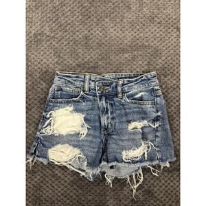 American Eagle Strigid Denim Shorts Sz00 24W Distressed